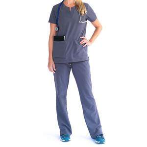 Tenues d'infirmière bleu clair pour femmes, manches courtes, col mandarin, uniforme médical avec pantalon pour clinique, hôpital et soins de santé - Product Image 2