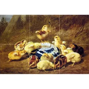 Chicks and Delft Bowl Tile Mural 18x12 Cerámica Cocina y baño Pared Backsplash para fregaderos - Product Image 1