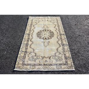Turkish 3.6x6.2 ft Rug, Accent Vintage Rug, <b>Brown</b> Floral <b>Wool</b> Rug - Product Image 1