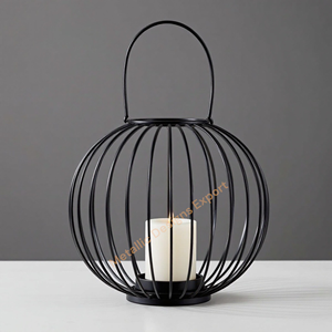 Lanterne en fil métallique noir minimaliste avec porte-bougie, pot à bougie unique, décor intérieur/extérieur élégant, lanterne design ronde - Product Image 4