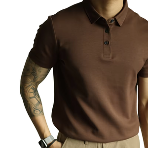 Personalización Logo Bordado Color café Personalizado Hombres Verano Manga corta Botón de solapa Casual Moda Polo Ajuste regular - Product Image 1