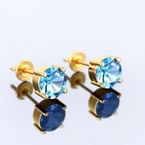 ต่างหูเงินแท้ทำมือสำหรับผู้หญิงทำจากหินเดี่ยวสีฟ้าบุษราคัม - Product Image 4