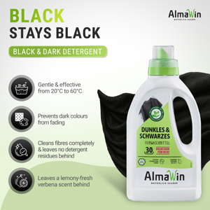 Detergente Líquido para Ropa AlmaWin, Color Oscuro y Negro, 750 ml, 25 Lavados, Aroma a Verbena, Extracto de Nuez de Jabón, Detergente Orgánico - Product Image 4