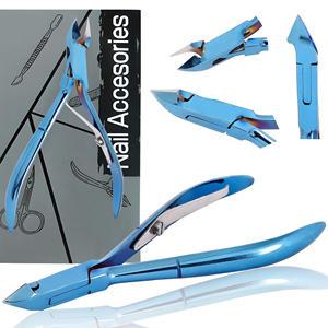 Tondeuse de soin de manucure pour enlever la peau morte avec mécanisme de verrouillage outil à ongles à lame coudée compacte bleue coupe-ongles écologique - Product Image 1