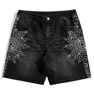 Pantalones vaqueros cortos con diamantes de imitación de estilo único al por mayor, pantalones vaqueros ligeros 2025, pantalones cortos con diamantes de imitación, pantalones vaqueros para adultos - Product Image 1