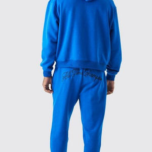 Ensemble sweat-shirt et pantalon de survêtement évasé pour homme, respirant, écologique, brodé, uni, teint, perlé, polyester/coton pour l'hiver - Product Image 4