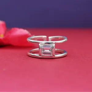 Bague ajustable en argent 925 avec zircone cubique, finition polie, incrustation plaquée or rose et or, tendance pour femmes - Product Image 4