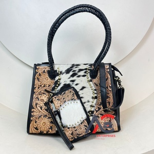 New Personalized High Quality Hand Tooled Genuine Cowhide Leather <b>Tote</b> <b>Bag</b> & Wristlet Clutch for Women Luxury 2 Piece Combo Sets - Product Image 1