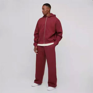 Chándal de invierno personalizado al por mayor de la mejor calidad, sudaderas con capucha y hombros caídos y cremallera, pantalones de chándal con patrón sólido, ropa de calle 100% algodón - Product Image 2