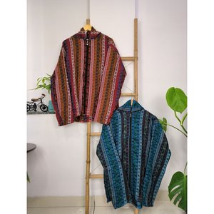 EARTH TONES Women's Handmade Boho Red Hooded <b>Wool</b> <b>Vest</b> Eco-Friendly Woven Fabric Zipper Front - Product Image 2