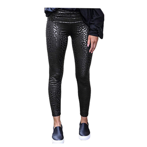 Pantalon de jogging élastique en PU de haute qualité pour femmes-Leggings de yoga de fitness d'hiver avec patch de rue décorations mi-plates - Product Image 4