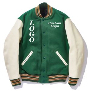 Veste universitaire en laine personnalisée AKA avec manches en cuir véritable, veste de baseball pour hommes et femmes, logos brodés - Product Image 1