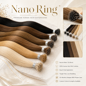 Straight European Hair Nano Ring Remy Double Drawn <b>Bead</b> Tip Natural Color Micro Loop Tape-In Hair Extensions - Product Image 3
