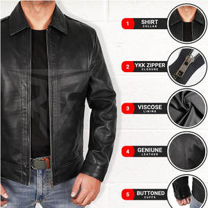 Chaqueta de cuero de piel de vaca para hombre con cuello levantado de invierno 2023 estilo callejero opciones de talla grande directo de fábrica - Product Image 4