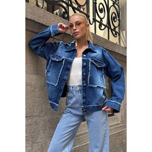 Escite da donna giacca in Denim con nappa a doppia tasca con Design unico - Product Image 4