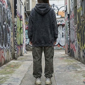High Quality Polyester/Cotton French Terry Oil Wash Winter Hoodie Women Distressed Charcoal Streetwear Blank 3D Embroidery - Product Image 2