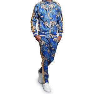 Conjunto Deportivo para Hombre con Chaqueta con Cremallera y Pantalones Deportivos Ajustables en la Cintura, para Ejercicio, Viajes, Relajación, Estampado Floral de Tigre, Azul Real - Product Image 6
