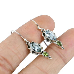 Blue Topaz Gemstone <b>Earrings</b> 925 Solid <b>Sterling</b> <b>Silver</b> Girls Blue Stone <b>Earrings</b> for <b>Women</b> Girls Dangle <b>Earrings</b> <b>Silver</b> Jewelry - Product Image 1