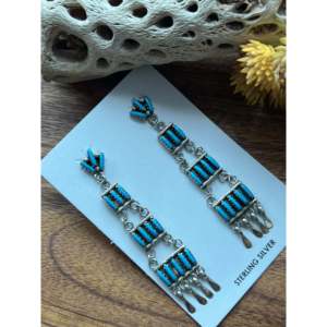 Southwest Kingman Turquoise Drop Earrings Geometric Gold Plated <b>Studs</b> with Pearl and Diamond for Weddings - Product Image 3