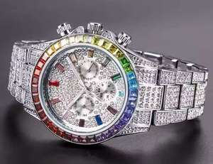 Reloj de Hombre de Plata con Diamantes Completos, Tres Ojos, Seis Agujas, Brazalete Hip Hop, Reloj de Pulsera Luminoso, Movimiento Mecánico de Cristal, Tourbillon - Product Image 4