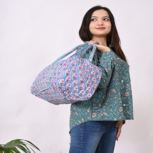 Large Quilted Cotton Duffle <b>Bag</b> <b>for</b> <b>Women</b> Stylish Soft Tote, Shoulder Handbag <b>for</b> Travel & Shopping - Product Image 3