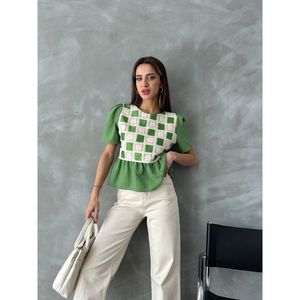 Blusa TOPSHOW Verde Esmeralda de Mezcla de Algodón Tejido con Elegante Detalle de Encaje para Mujer, Disponible en Tallas S, M, L, Venta al Por Mayor - Product Image 2
