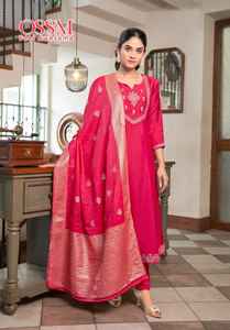 Designer Suit on <b>Viscose</b> Roman <b>Silk</b> <b>Fabric</b> Embroidery Anarkali Kurti Pant with Chanderi Jecquard Dupatta - Product Image 5