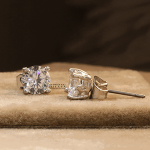 6.00MM Round Cut Moissanite Sterling Silver & Gold <b>Cute</b> Style Stud <b>Earrings</b> for Women - Product Image 1
