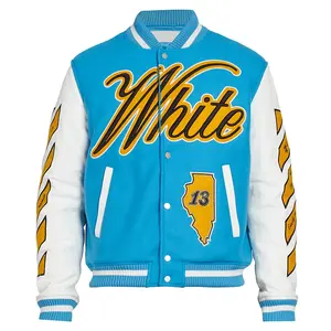 Premium Unique OEM custom chain chenille patch embroidery leather sleeve vintage baseball letterman varsity jacket for men