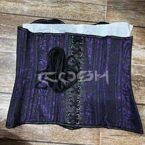 Corset élégant noir et violet en jacquard, avec baleines en acier, OEM/ODM, fournisseur de corsets de luxe en brocart du Pakistan - Product Image 3