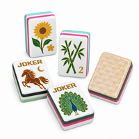 Koleksi Set Mahjong Bermotif Koboi Barat Marmer Hitam Emas dan Ubin Akrilik Suye untuk Empat Pemain Grosir