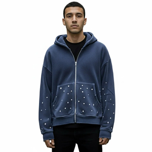 Custom Winter Solid OEM Service Hot Pressing Diamond Cropped Acid Wash Rhinestone 100% Cotton Fleece Quick Dry - Product Image 1