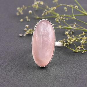 ขนาดใหญ่ 925 เงินสเตอร์ลิงธรรมชาติ Rose ควอตซ์เครื่องประดับแหวนพลอย - Product Image 1