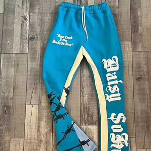 กางเกงวอร์มขาบานทรงจ็อกเกอร์ผู้ชายคุณภาพสูงแบบสั่งทำพิเศษ ขายส่ง กางเกงลำลองเอวยางยืดแบบแบน ดีไซน์ต่อผ้า - Product Image 1