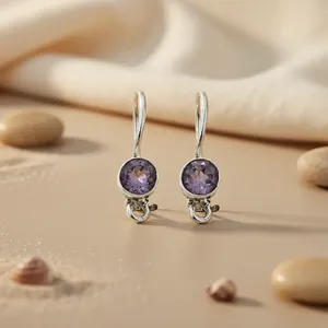 Boucles d'oreilles vintage en argent 925 avec améthyste, tendance, plaquées or 14K 18K, forme de cœur, bijoux en pierres précieuses, diamant pour femmes - Product Image 1
