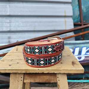 Cinturones de vaquero Unisex Vintage resistentes ecológicos florales pintados a mano con hebilla de aleación occidental de cuero genuino superventas - Product Image 5