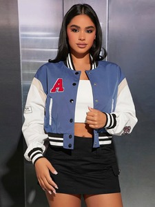 Chaqueta universitaria personalizada de alta calidad para mujer, recién llegado, diseño de letras de gran tamaño, forro de lana, ropa informal bordada - Product Image 6