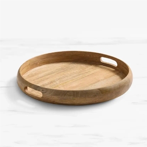 Plateau de service en bois d'acacia naturel, grand plateau rectangulaire pour aliments avec poignées, vente en gros, décoration pour la maison et les restaurants, plateau de service - Product Image 3