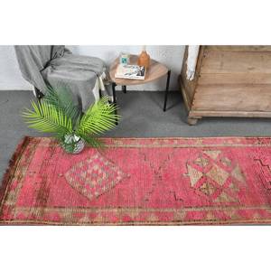 Tapis turc vintage 2.3x11,4 pieds rouge marron grande surface laine Patchwork Design pour couloir ou chambre à coucher latex soutenu - Product Image 2