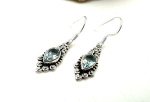 925 Solid Silver Classical <b>Earrings</b> Jewelry For Women 925 Sterling Silver Blue Topaz Gemstone Boho Style <b>Handmade</b> <b>Earrings</b> Gift - Product Image 2