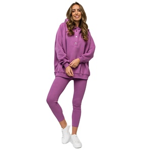 Conjunto deportivo de tres piezas con patrón sólido para mujer, sudadera con capucha y cremallera de manga larga, pantalones de chándal de cintura alta, pantalones para correr, estilo informal - Product Image 2