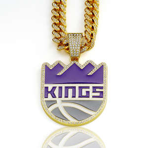 Pendentif Sacramento Kings unisexe en argent sterling 925 plaqué or 14 carats, serti de moissanite, style hip-hop, thème basket-ball, sport - Product Image 1