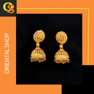 Boucles d'oreilles de qualité super exportation serties de boucles d'oreilles fantaisie en plaqué or 22CT style Jhumka à la mode à vendre par les exportateurs - Product Image 4