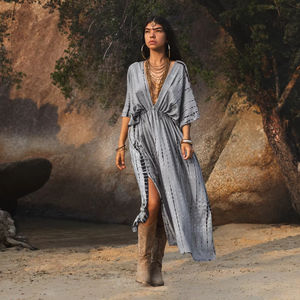 Luxe bohème cravate teinture Maxi robe pour femmes 100% rayonne tissé lavable doux naturel taille décontracté longue robe d'été pour dames - Product Image 1