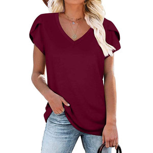 Camiseta con cuello en V profundo para mujer, logotipo personalizado, último diseño atractivo, ropa informal de algodón suave transpirable, camisetas para mujer - Product Image 5