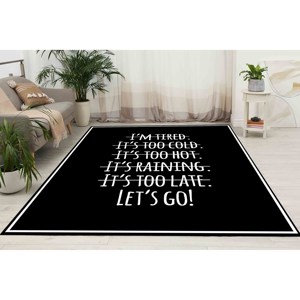 Alfombra Chenille Negra Decorativa para el Hogar con Frase Positiva 'Let's Go', Alfombra Delgada No Tejida - Product Image 3