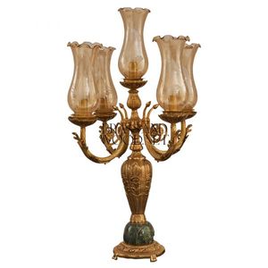 Luxury Classic Bronze Candelabra with Gold Finish, Marble Base, and Antique Amber <b>Glass</b> Shades - Product Image 1