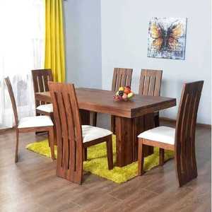 Juego de Mesa de Comedor de Madera de Acacia Sólida para 6 Personas con Sillas |   Acabado en Nogal |   Diseño moderno con respaldo de listones |   Muebles para el Hogar y Restaurantes - Product Image 4