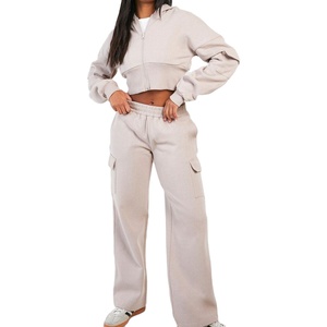 Ensemble survêtement femme personnalisé avec logo, sweat à capuche et pantalon de jogging en molleton 100% coton, séchage rapide, style streetwear - Product Image 1