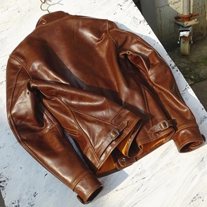 Chaqueta de piel de vaca auténtica para hombre, abrigo de béisbol ajustado corto Vintage con soporte, estilo cosaco Menlo al óleo hecho a mano para motocicletas - Product Image 6